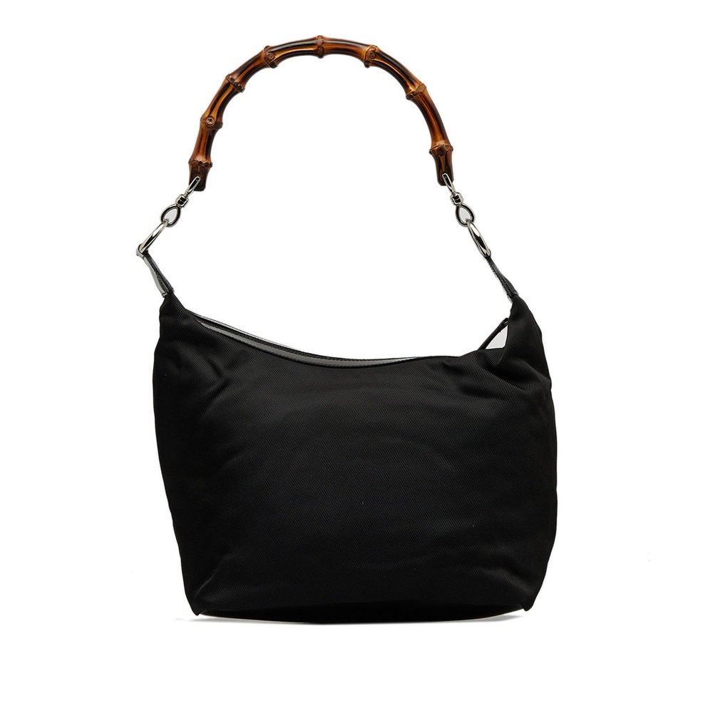 GUCCI Authentic Bamboo Shoulder Hand Bag Black Nylon Enamel. EUC! - Picture 1 of 16